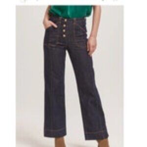 Dear John Denim Button Front Cropped Wide Leg Jeans Women 26 Dark Wash